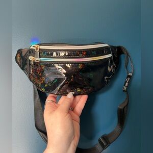 Black Holographic Glitter Patent Fanny Pack